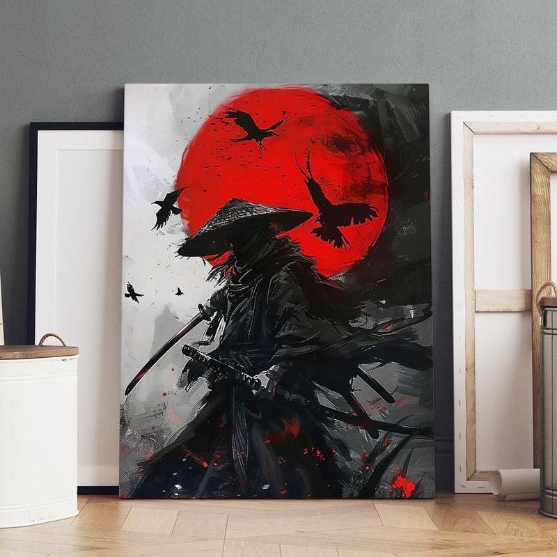 Moon & Ninja Pattern Canvas Painting Framed, Modern Abstract Canvas Wall Art, Wall Decor for Home Living Room Bedroom Office Dormitory Gallery