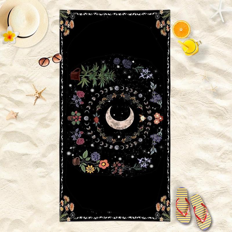 Moon & Flower Print Beach Towel, Beach Blanket, Mat, Bohemian Style Pool Towel, Lightweight Absorption Towel for Beach Vacation Camping, Beach Trip, Travel Essentials, Vacation Sets, Gifts