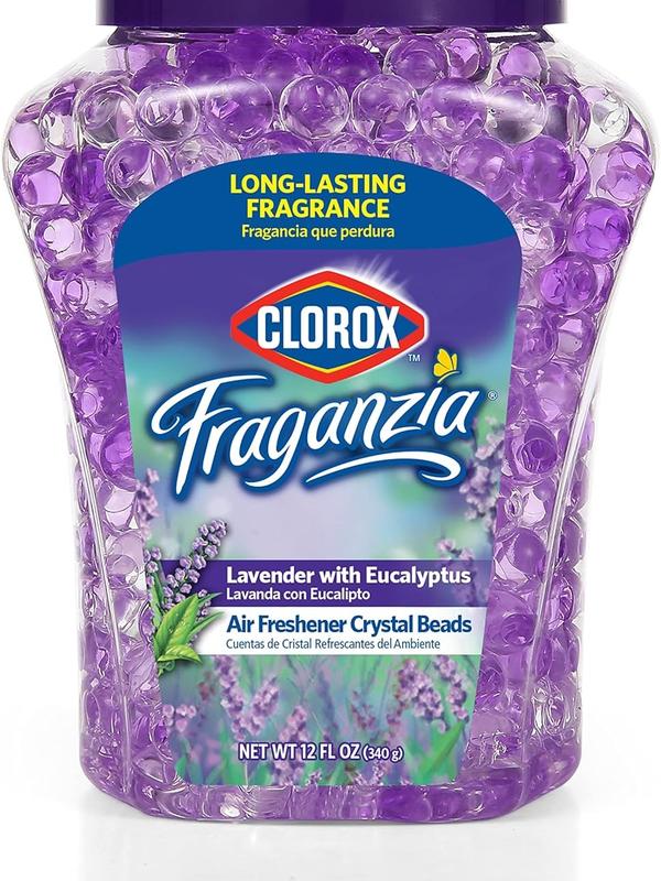 Clorox Fraganzia Lavender & Eucalyptus Gel Air Freshener Beads - Odor Eliminator for Home, Bathroom, Closet & Cars - Fresh Aroma Beads - 12 oz