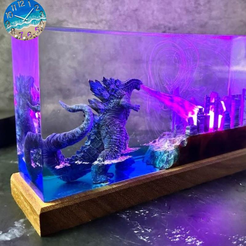 Handmade Resin Epoxy Godzilla Rectangle - Unique Bedside Table Decor, Nightstand Accent for Bedroom, Best Gift for Everyone Figurine Ornaments