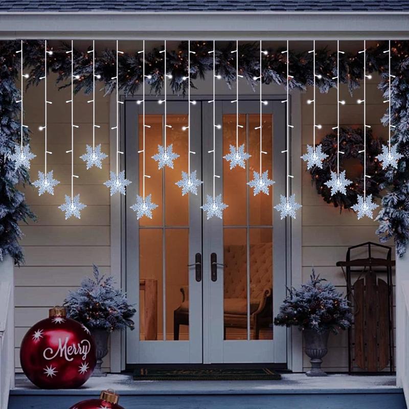 Snowflake Design Curtain Light, USB Powered 8-modes Snowflake Fairy Icicle Light, Decorative Light for Wedding Party Birthday Home Garden