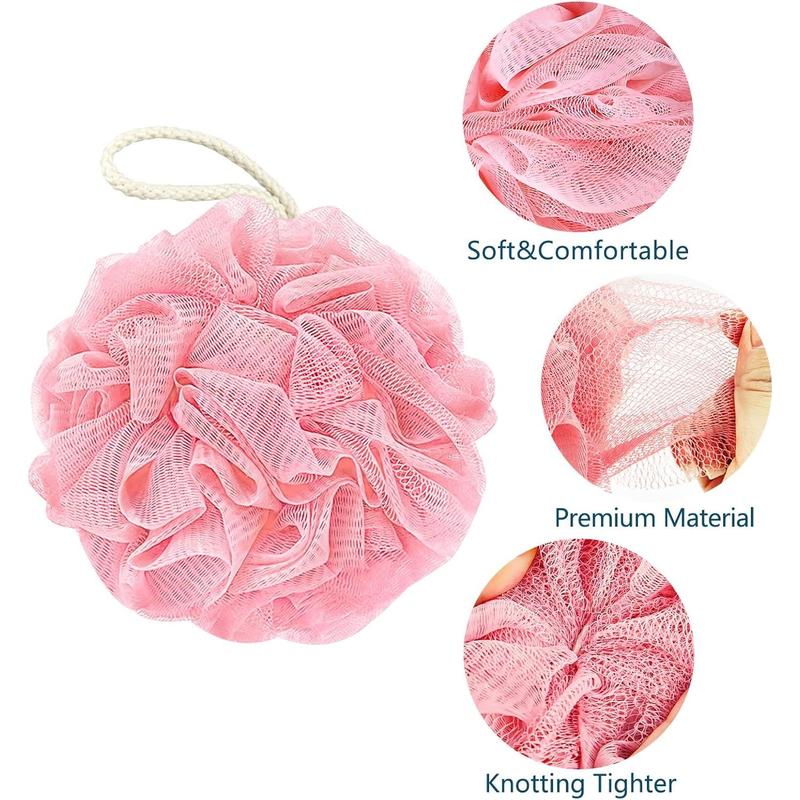 Bath Loofah Sponge, 60G Shower Loofah Exfoliating Body Scrubber Sponge, 4 Count Bath Mesh Pouf Ball for Women and Men (Light Color)