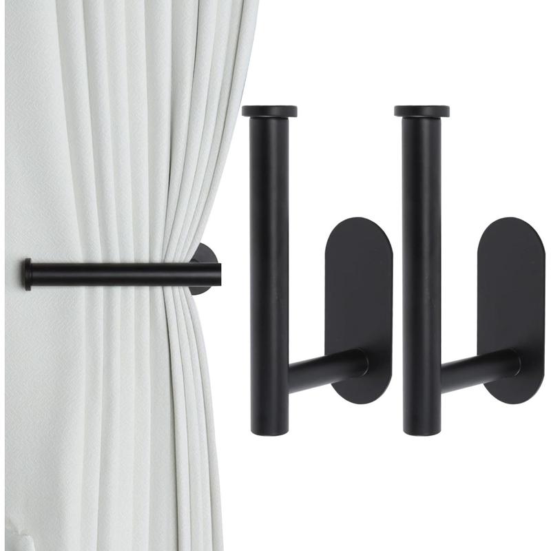 2 Pack Adhesive Curtain Holdbacks Curtain Tie Backs Curtain Holdbacks No Drill Curtain Pull Backs Adhesive Curtain Hooks Curtain Holders for Drapes (2, Black) Organiser