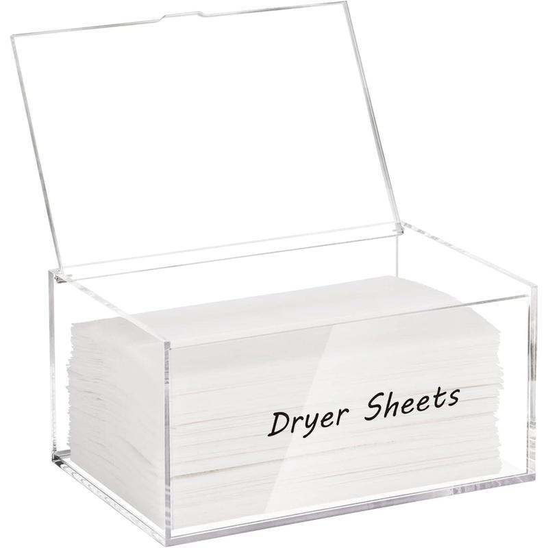 Dryer Sheet Holder for Laundry Room, Acrylic Laundry Clear Dryer Sheets Dispenser Container Box with Lid for Organizing Fabric Dry Sheet, Laundry Pods