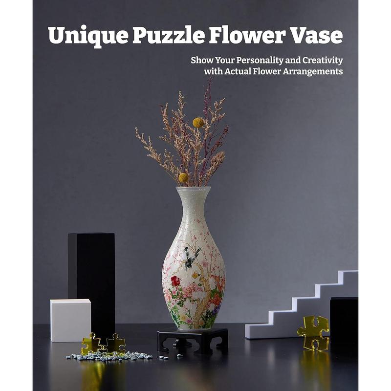 Pintoo 3D Puzzle Vase Unique Flower Vase Made by 160 Curved Plastic Puzzle Pieces House Warming Gift for Flower Arrangements and Home Decoration - [S1024] (Translucent, Carp with Lotus)