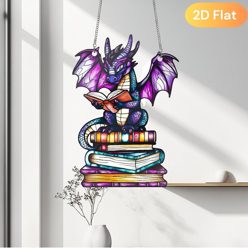 Fantasy Dragon Stained Glass Ornament, Book Dragon Acrylic Window Hanging, Decorative Dragon Wall Art, Perfect Fantasy Gift