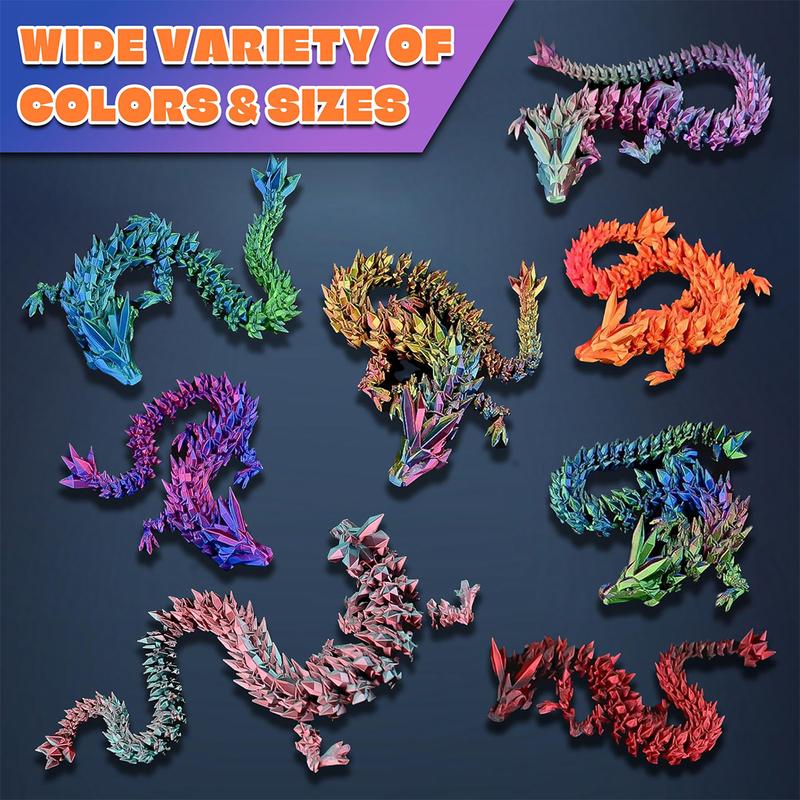 3D Printed Dragon Ornament, 2 Pcs 12inch Dragon, Crystal 3D Dragon Fidget, Chinese Dragon for Home Office Decor Executive Desk Toys.