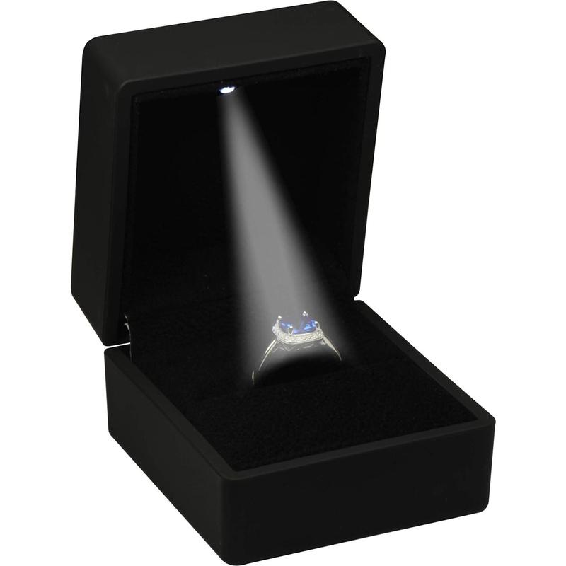 LED Black Ring Box for Proposal, Wedding, Engagement - Luxury Jewelry Gift Box with Light