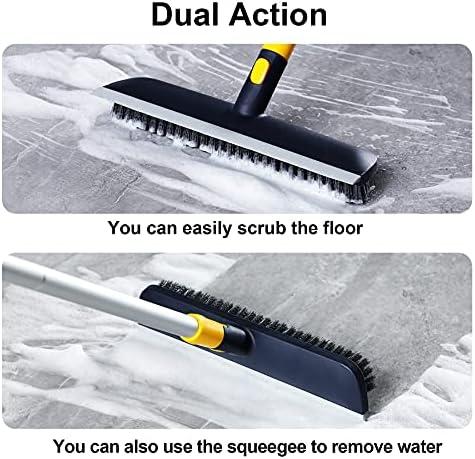 Floor Scrub Brush 55.9 inch Telescopic Handle 2 in 1 Scrape Brush Stiff Bristle Shower Scrubber for Cleaning Deck Tub Tile Tool