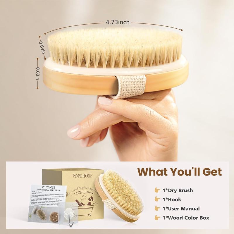 Dry Brushing Body Brush, Natural Bristle Dry Skin Exfoliating Brush Body Scrub for Flawless Skin, Cellulite Treatment, Lymphatic Drainage and Blood Circulation Improvement No brand