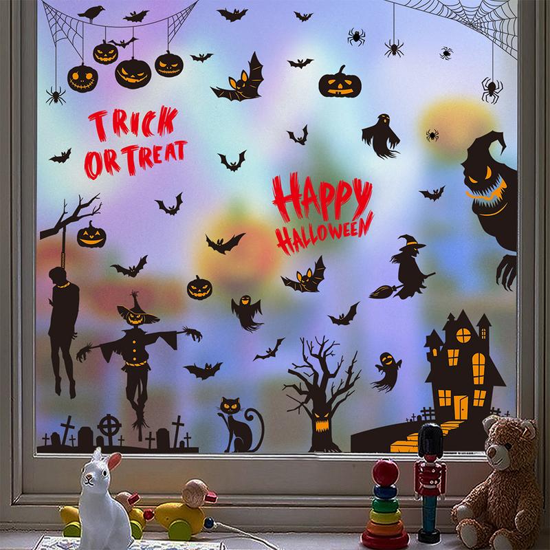 Halloween haunted house pumpkin ghost bat electrostatic glass window decoration paper