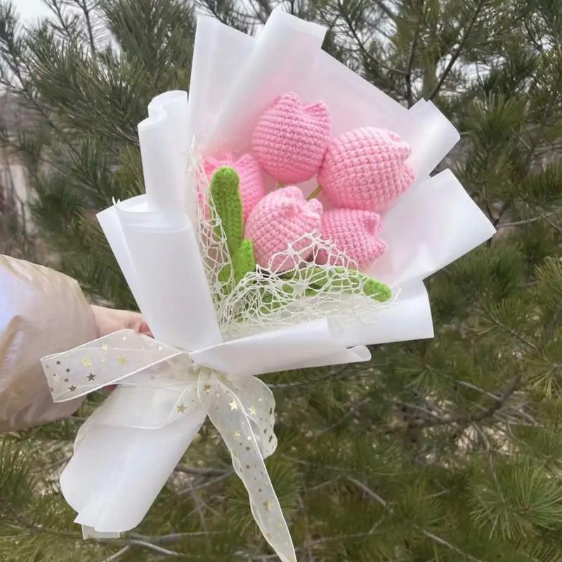 Crochet Rose Flowers Bouquet Gift | Free Gift Bag & Light | pink | Decor Decorative