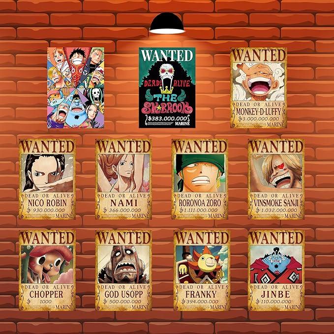 17pcs Anime Wanted Posters  Bounty Anime Luffy Gear 5 4 emperadores Law Kid Figures Vintage Living Room Wall Decoration Stickers