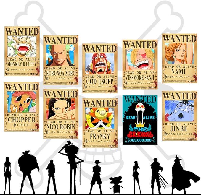 17pcs Anime Wanted Posters  Bounty Anime Luffy Gear 5 4 emperadores Law Kid Figures Vintage Living Room Wall Decoration Stickers