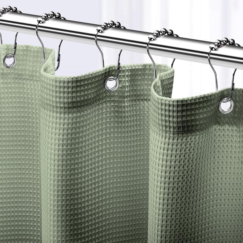 Shower Curtain Sage Green - Hotel Style Sage Green Shower Curtain for Waffle Design Bathroom, 72x72 Inches - Fabric Shower Curtain