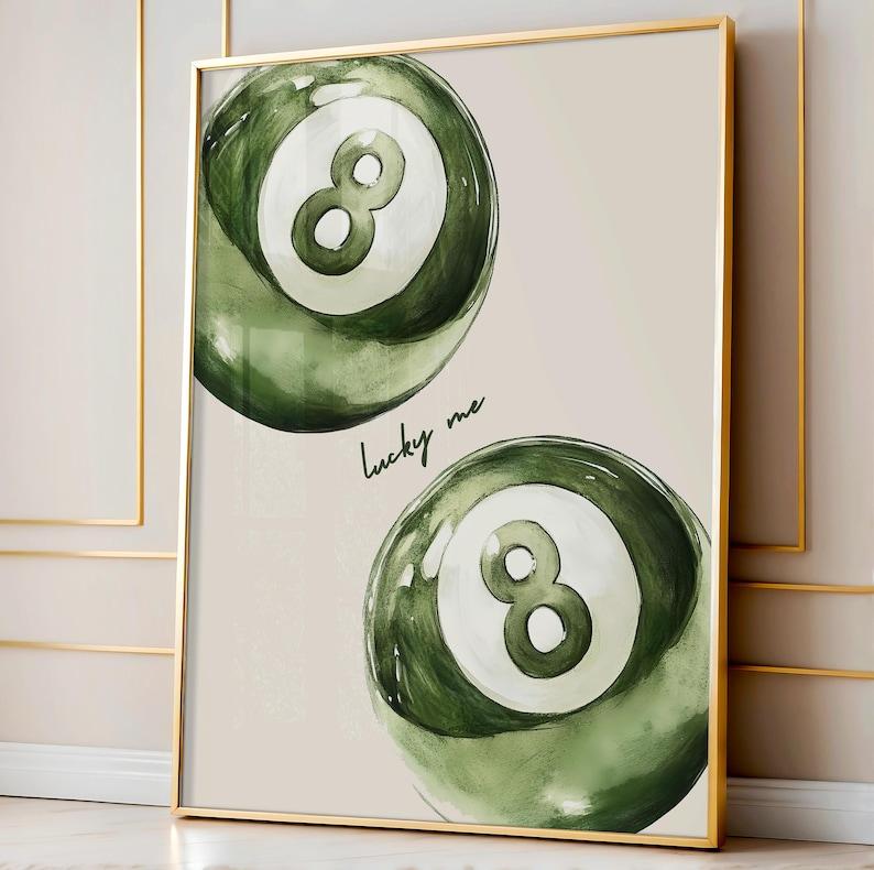 8 Pool Ball Print, Sage Green Lucky Me Poster, Apartment Wall Art, Retro Poster, Maximalist Wall Art, Preppy Posters, Aesthetic Poster