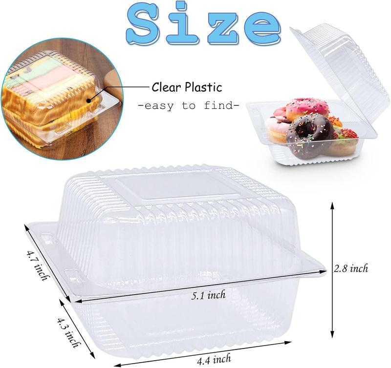 100 Pack Clear Plastic Take Out Container,Square Hinged Food Container,Dessert Clamshell Containers with Lids for Hamburgers,Cakes,,,