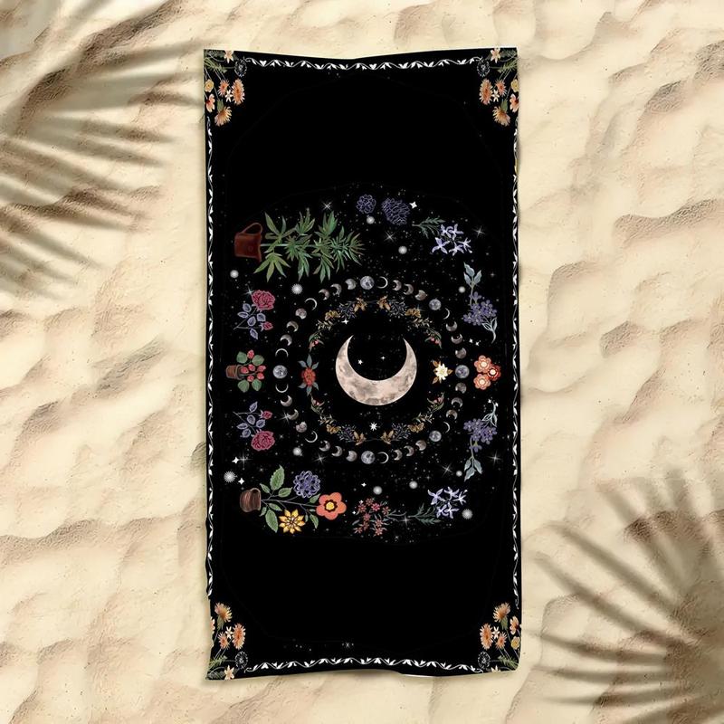 Moon & Flower Print Beach Towel, Beach Blanket, Mat, Bohemian Style Pool Towel, Lightweight Absorption Towel for Beach Vacation Camping, Beach Trip, Travel Essentials, Vacation Sets, Gifts