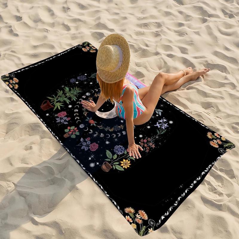 Moon & Flower Print Beach Towel, Beach Blanket, Mat, Bohemian Style Pool Towel, Lightweight Absorption Towel for Beach Vacation Camping, Beach Trip, Travel Essentials, Vacation Sets, Gifts