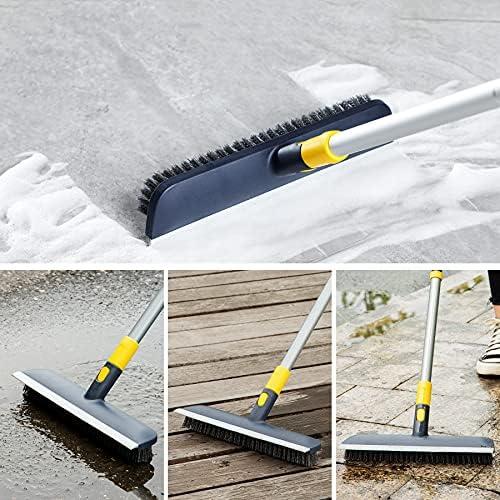 Floor Scrub Brush 55.9 inch Telescopic Handle 2 in 1 Scrape Brush Stiff Bristle Shower Scrubber for Cleaning Deck Tub Tile Tool