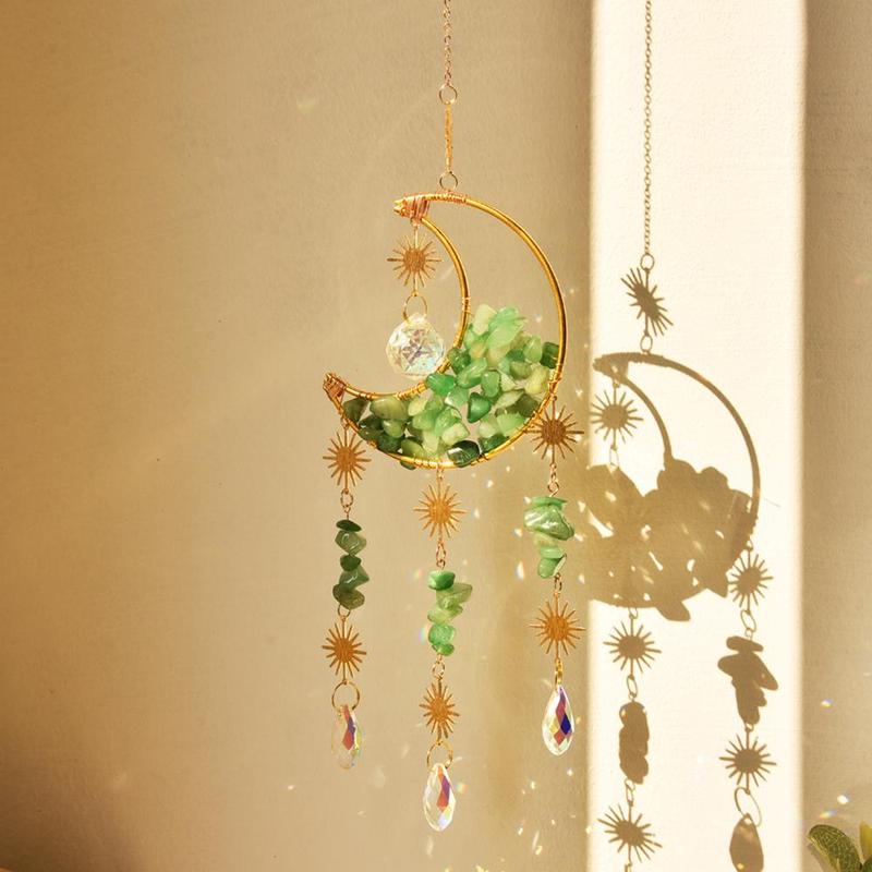 Moon & Sun Design Hanging Decor, 1 Set Natural Stone Sun Catcher, Hanging Ornament for Home Decor, Gift for Friend & Family