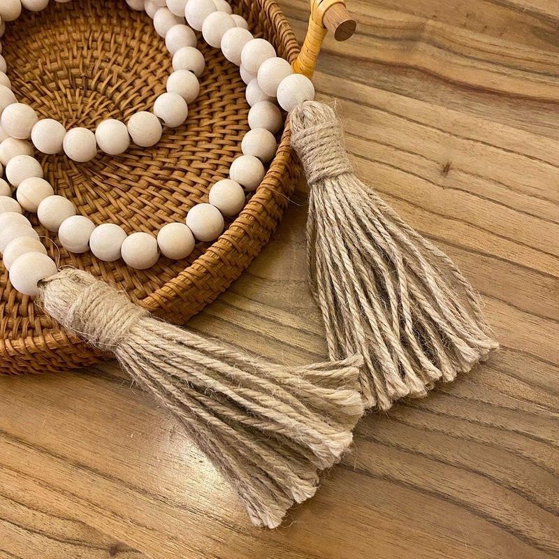 Farmhouse Beads 58in Wood Bead Garland with Tassels Rustic Country Decor Prayer Boho Beads Big Wall Hanging Decor