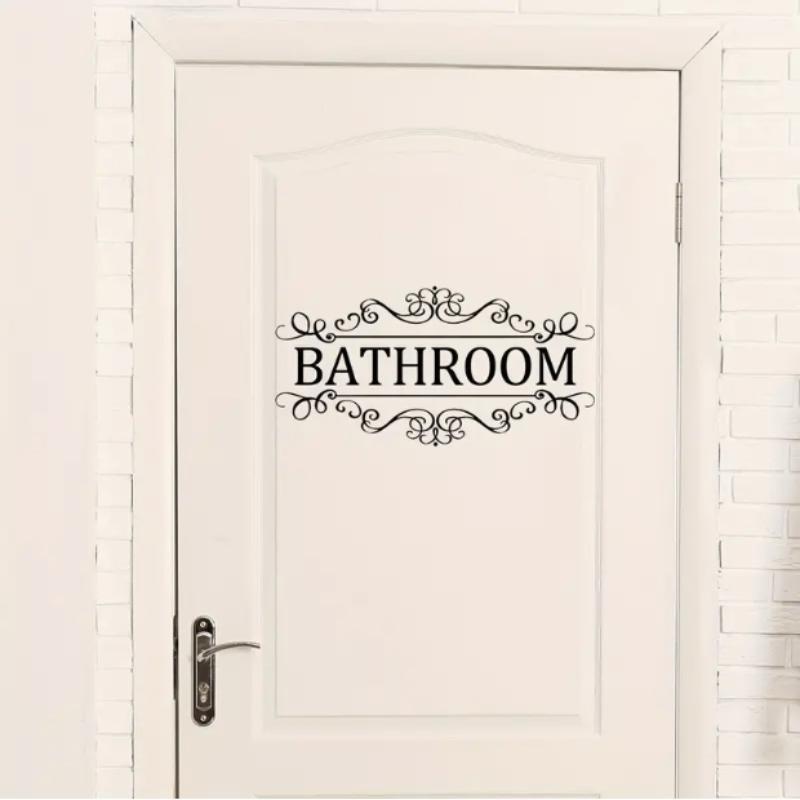 Bathroom Letter Pattern Wall Sticker, Self Adhesive Removable Wall Decal, Decorative Sticker for Home Living Room Bathroom Room Decor