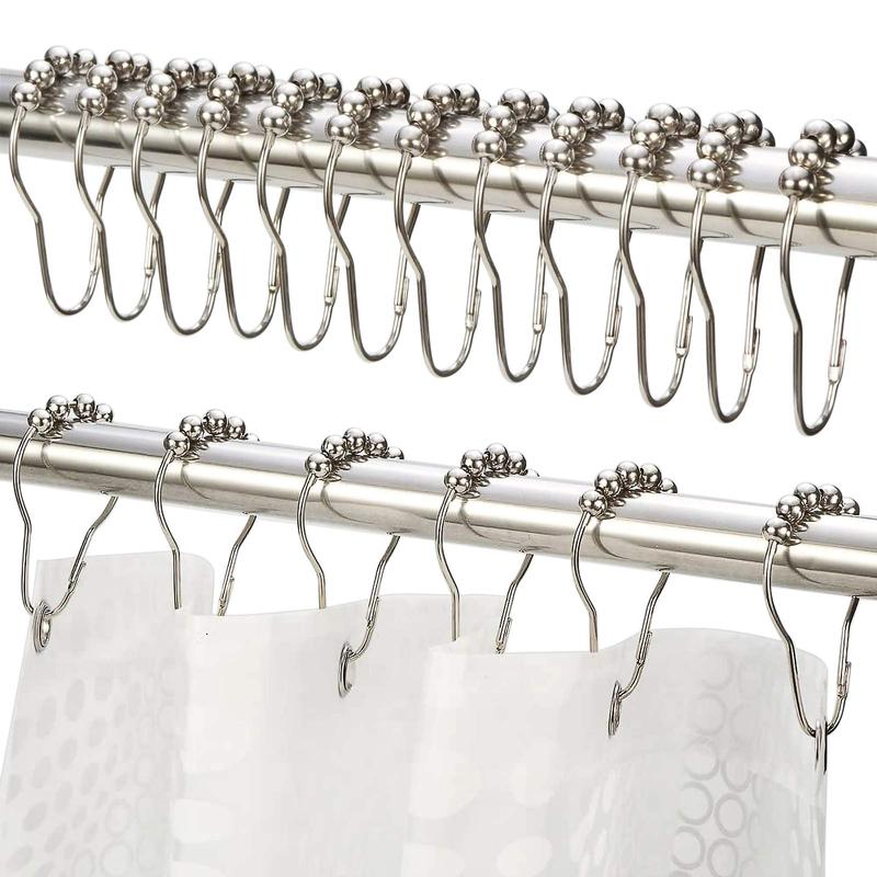 Amazer Shower Curtain Hooks, Decorative Rust Proof Stainless Steel Shower Curtain Hooks for Bathroom Shower Rods Set of 12