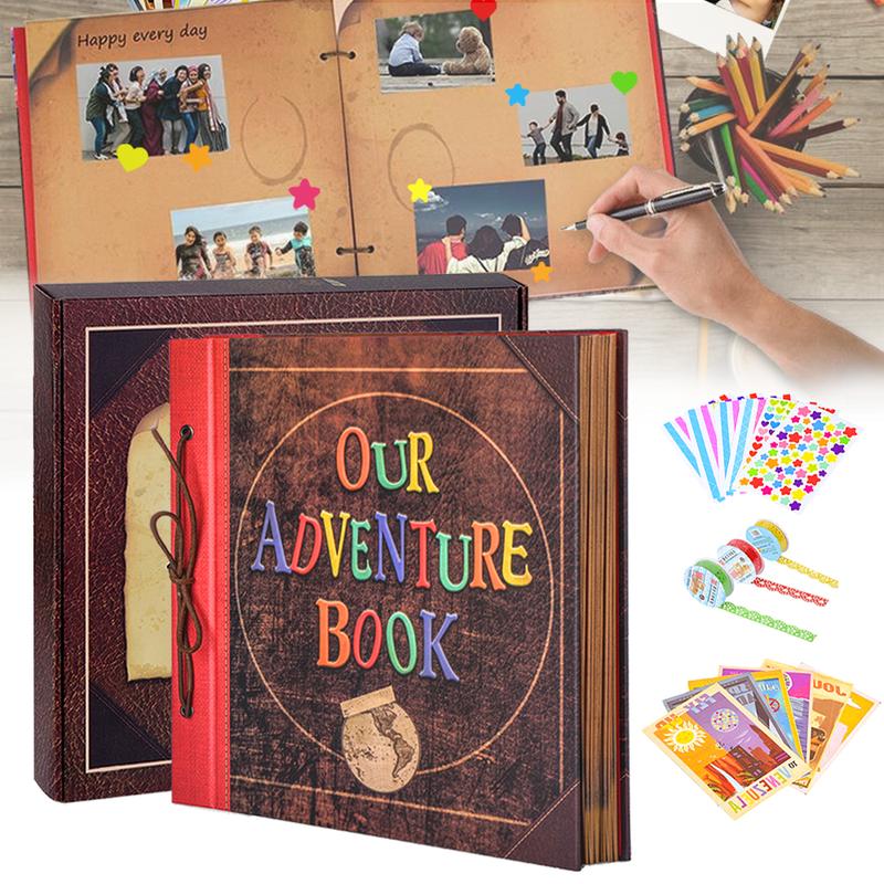 Our Adventure Book 12x12in60 Page Scrapbook Photo Album, 3D Vintage Embossed Letter Cover, Travel Diary, Couple Memory Book, Valentine's Day Gifts