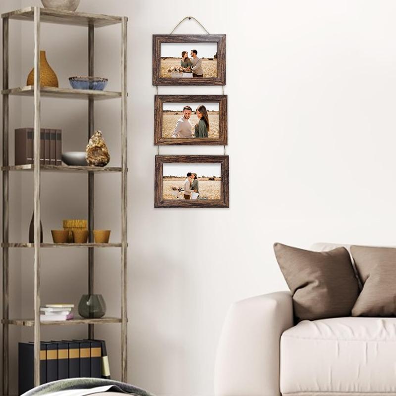 4x6 Wall Hanging Picture Frames Collage with 3 Opening Rustic Brown Frames