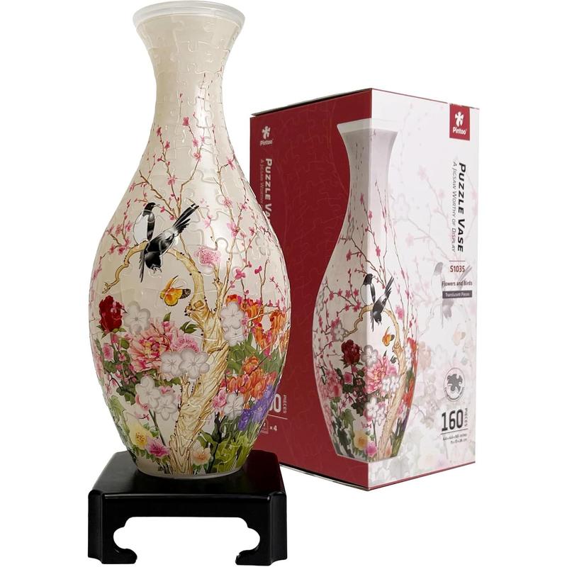 Pintoo 3D Puzzle Vase Unique Flower Vase Made by 160 Curved Plastic Puzzle Pieces House Warming Gift for Flower Arrangements and Home Decoration - [S1024] (Translucent, Carp with Lotus)