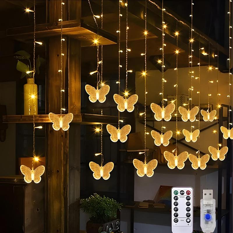 Christmas Butterfly Design String Light, 1 Count USB Charging 96 LED String Light with Remote Control, Decorative Light Room Decor for Home Party Wedding, Boyfriend Gift