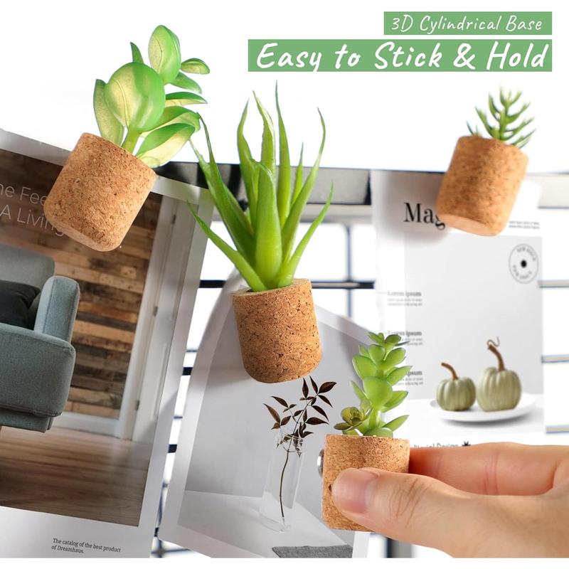 Plant Fridge Magnets-Mini Succulent Artificial Plants Refrigerator Magnets Potted Magnet Stickers Cute for Magnet Boards Fridge Home Office Decor