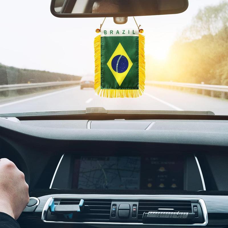 Brazil Flag Decorations, Window Hanging Flag, 3x4 Inch 8x12cm Double Sided Mini Flag Banner with Suction Cup, Car Rearview Mirror Hanging Decor