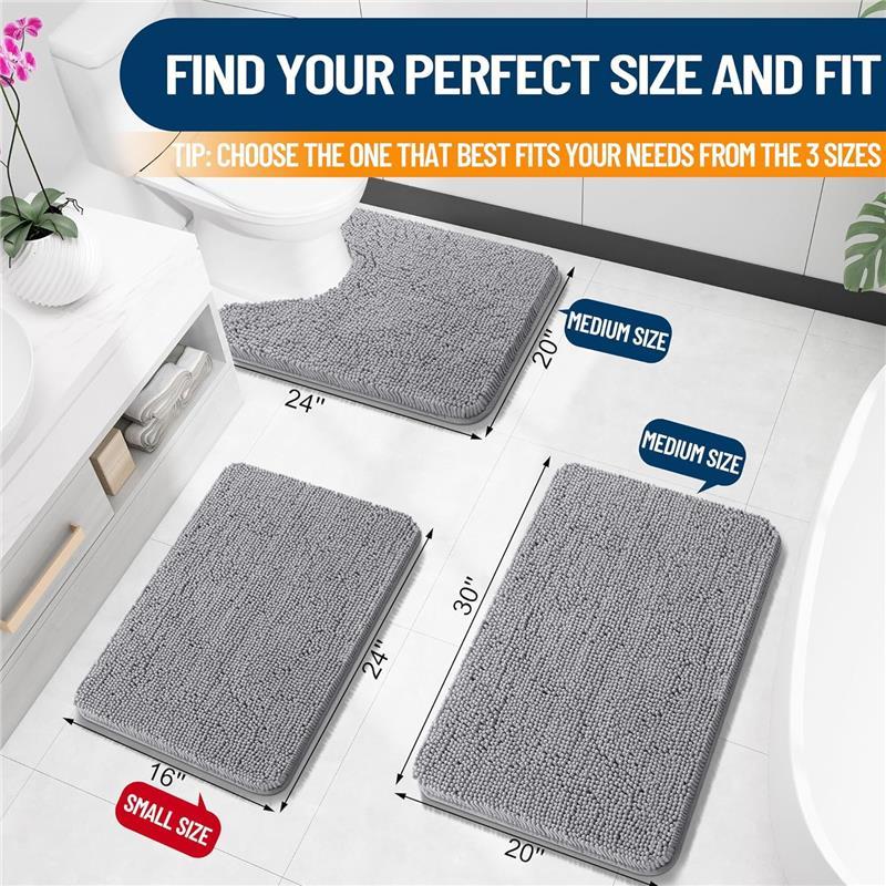 Bathroom Rugs 30x20, Extra Soft Absorbent Chenille Bath Rugs, Rubber Backing Quick Dry, Machine Washable Bath Mats for Bathroom Floor, Tub and Shower, Home Decor Accessories, Grey