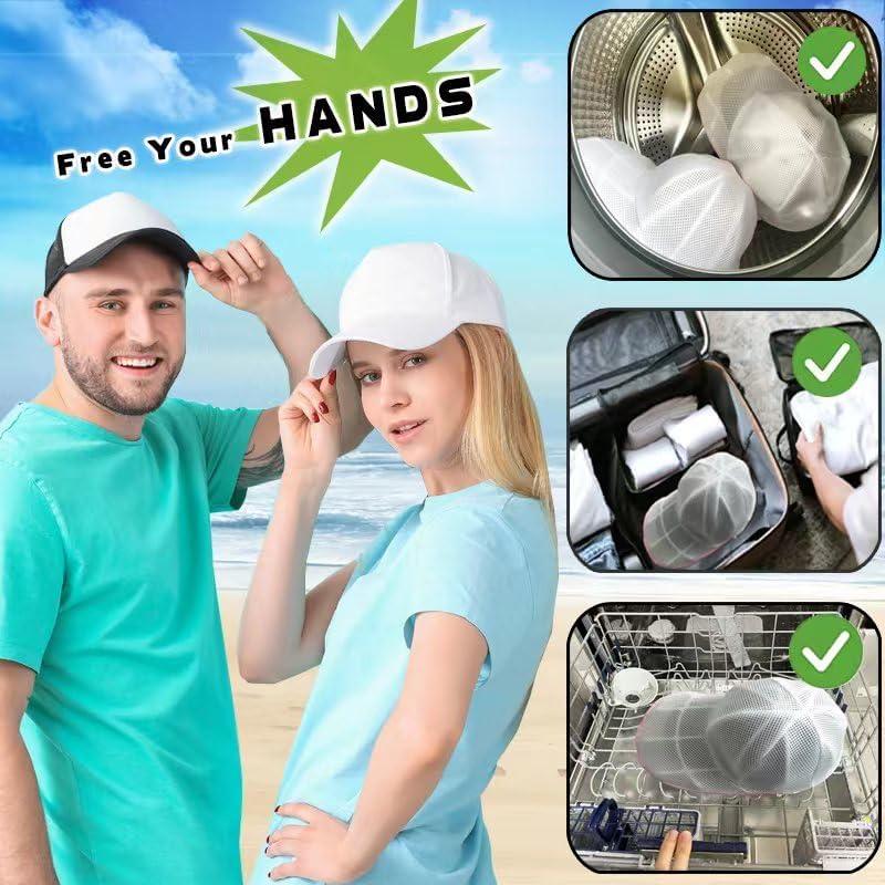 Hat Washer for Washing Machine, Cap Washer with Mesh Bags, Hat Washer for Baseball Caps, Hat Cleaner Cleaning Protector Cage (White - 2 Pack)