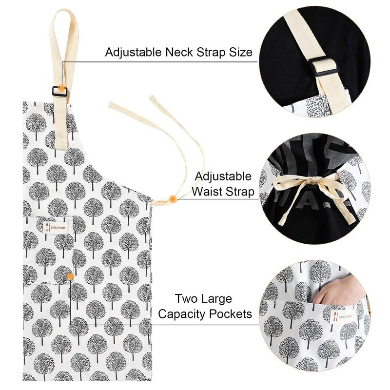 2 Pieces Linen Cooking Kitchen Apron for Women and Men Kitchen Bib Apron with Pocket Adjustable Soft Chef Apron (Grey Plaid Style) Grey Plaid Style