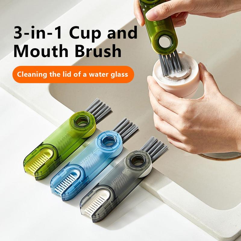 3 in 1 Lid Cleaning Brush, 1 Count Insulation Cup Crevice Brush, Silicone Cup Mouth Cleaning Brush, Kitchen Cleaning Tool