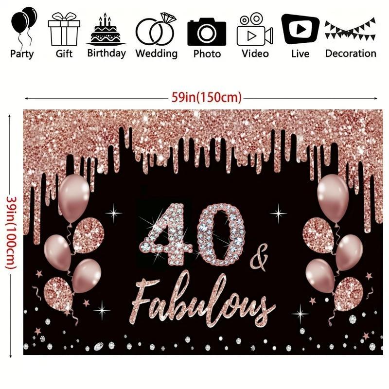 40th Birthday Decoration Banner, 1 Count 40th Birthday Background Photo Booth, Birthday Themed Party Supplies, Party Activities Supplies