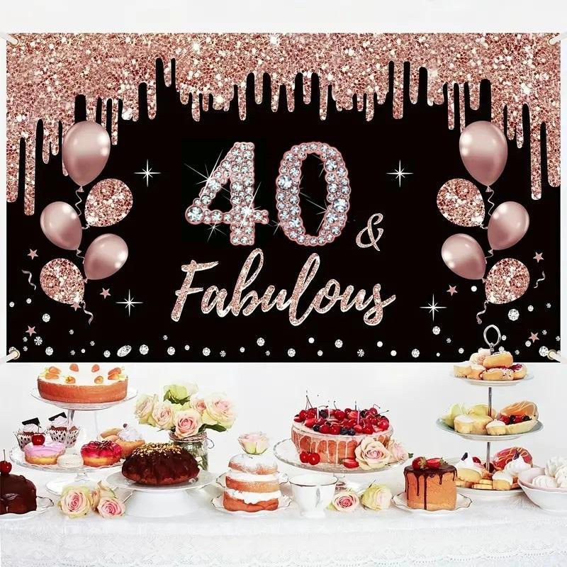 40th Birthday Decoration Banner, 1 Count 40th Birthday Background Photo Booth, Birthday Themed Party Supplies, Party Activities Supplies