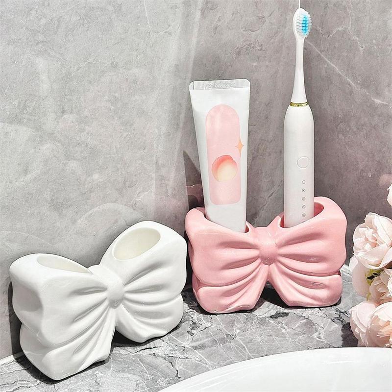 Teenage girl heart bow toothbrush holder creative bathroom sink electric toothbrush toothpaste ceramic organizer