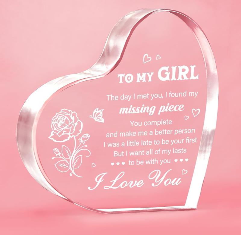 Gifts To My Girl, for Girlfriend Birthday Anniversary Valentines Day Gifts for Her, I Love You Acrylic Heart, Romantic Christmas Gifts for Girlfriend Women Gf Wife, Best Girlfriend Gift Ideas