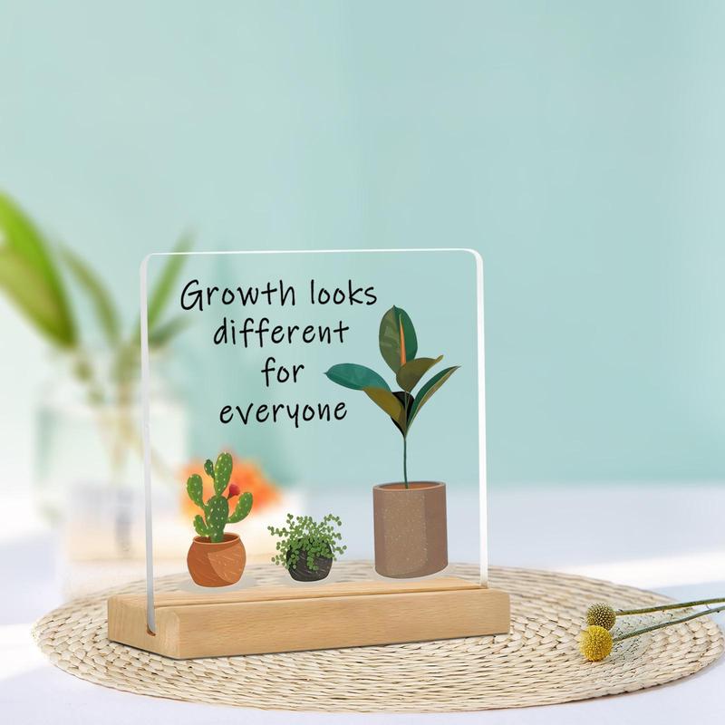 Growth Looks Different for Everyone Motivational Acrylic Ornament, Inspirational Acrylic Plaque, Decorative Plaque for Home Bedroom & Office Desk