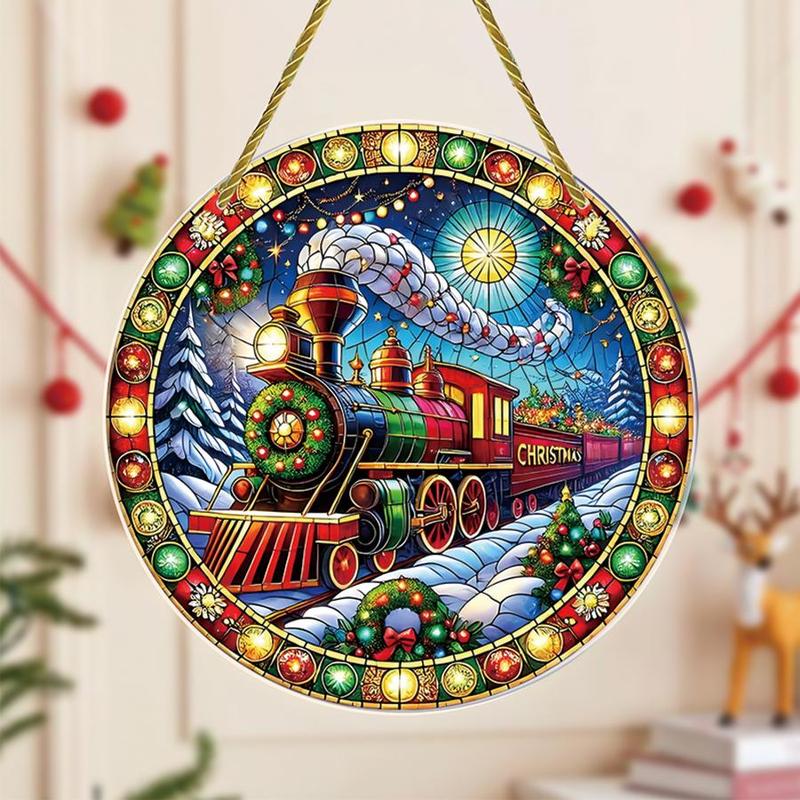 Train Pattern Hanging Decor, 1 Count Colorful Glass Window Hanging Ornament, Art Decoration for Home Wall, Bedroom, Garden, Patio