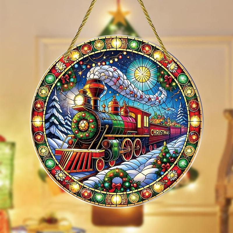 Train Pattern Hanging Decor, 1 Count Colorful Glass Window Hanging Ornament, Art Decoration for Home Wall, Bedroom, Garden, Patio