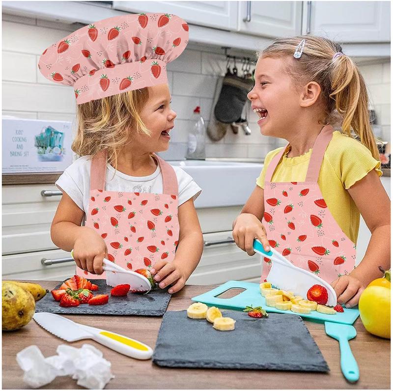 Kids Chef Hat and Apron, Adjustable Kids Aprons with Pocket Girls Boys Kitchen Toddler Aprons for Cooking Baking