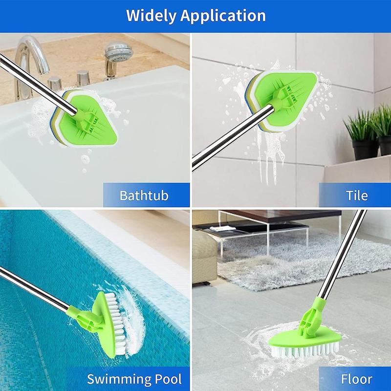 Bathroom Bathtub Cleaning Brush, 1 Count 3 in 1 Rotatable Floor Cleaning Brush, Summer Long Handle Extendable Floor Scrub Brush, Including 1 Stiff Bristles and 3 Spongy Brushes, Household Cleaning Tool