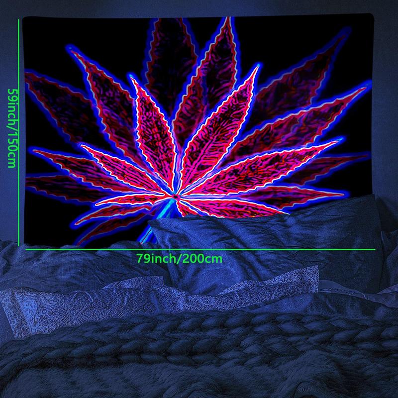 Leaf Shaped Fluorescent Tapestry, Wall Hanging Uv black Light Tapestry with Installing Accessories, Bathroom Halloween Decor, Wall Hanging Decor for Living Room Dorm, Home Decor, Fall Decor, Halloween Accessories, Bedroom Decor for Christmas Gift