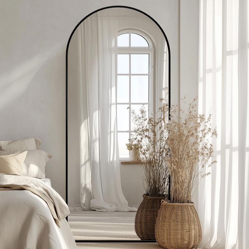 Full Length Mirror, Arched Floor Mirror Freestanding, Floor Standing Mirror Full Body Mirror with Stand for Bedroom, Hanging Mounted Mirror for Living Room Cloakroom