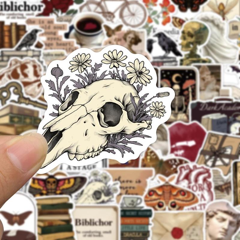 Creative Skull & Book Pattern Sticker, 50pcs set Lovely Cartoon Sticker, Diy Decorative Sticker for Phone Case, Computer, Guitar, Bag, Water Cup, Scrapbook